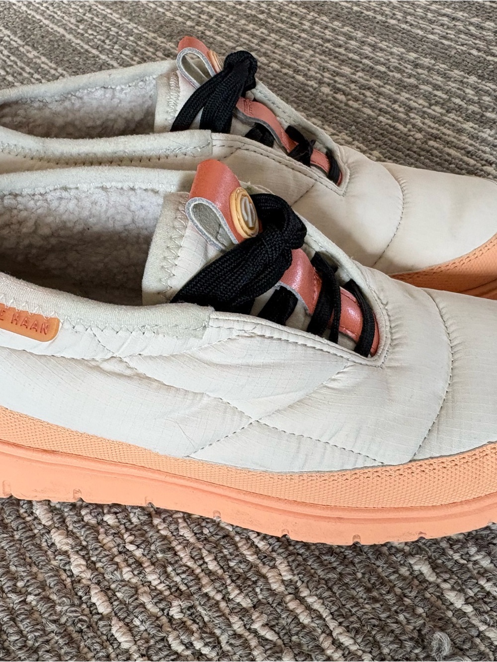 Cole Haan Cream and Peach Slip-On Quilted Sneakers
